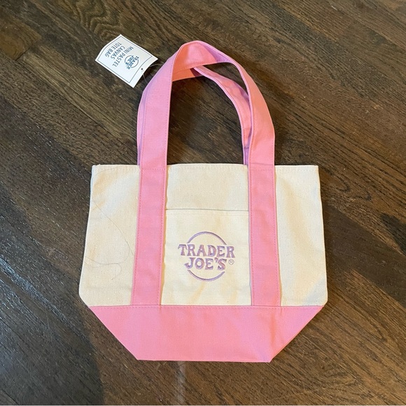 Brand New Trader Joe’s pink and cream canvas mini tote bag - Picture 2 of 3